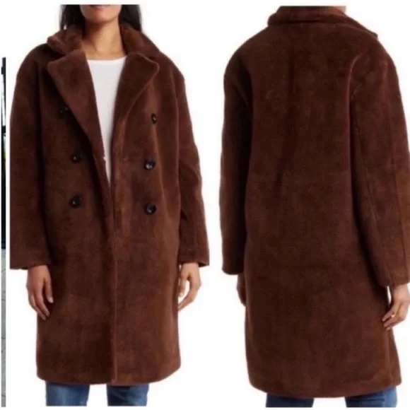 Rebecca Minkoff Long Wool Teddy Coat Brown - Picture 2 of 8